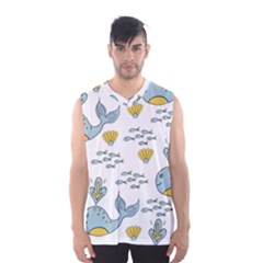 Whale Cartoon Whale Seamless Cartoon Character Animals Leaf Men s Basketball Tank Top by Grandong