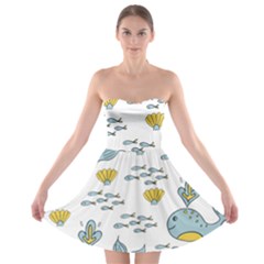 Whale Cartoon Whale Seamless Cartoon Character Animals Leaf Strapless Bra Top Dress by Grandong