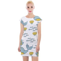 Whale Cartoon Whale Seamless Cartoon Character Animals Leaf Cap Sleeve Bodycon Dress by Grandong