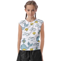 Whale Cartoon Whale Seamless Cartoon Character Animals Leaf Kids  Raglan Cap Sleeve T-shirt