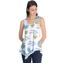 Whale Cartoon Whale Seamless Cartoon Character Animals Leaf Sleeveless Tunic by Grandong