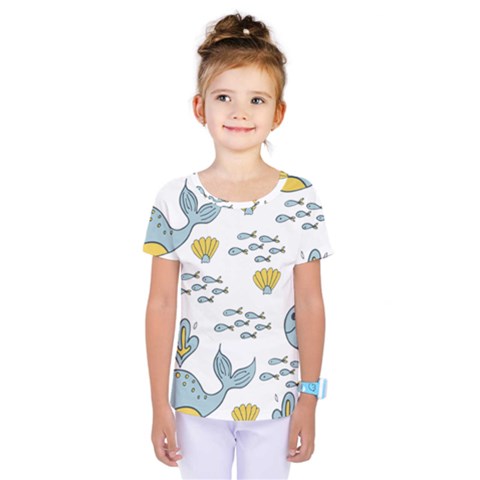 Whale Cartoon Whale Seamless Cartoon Character Animals Leaf Kids  One Piece T-shirt by Grandong