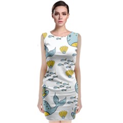 Whale Cartoon Whale Seamless Cartoon Character Animals Leaf Sleeveless Velvet Midi Dress