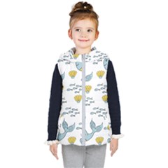 Whale Cartoon Whale Seamless Cartoon Character Animals Leaf Kids  Hooded Puffer Vest