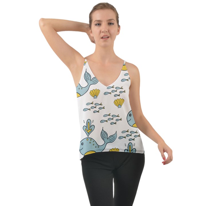 Whale Cartoon Whale Seamless Cartoon Character Animals Leaf Chiffon Cami