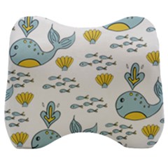 Whale Cartoon Whale Seamless Cartoon Character Animals Leaf Velour Head Support Cushion by Grandong