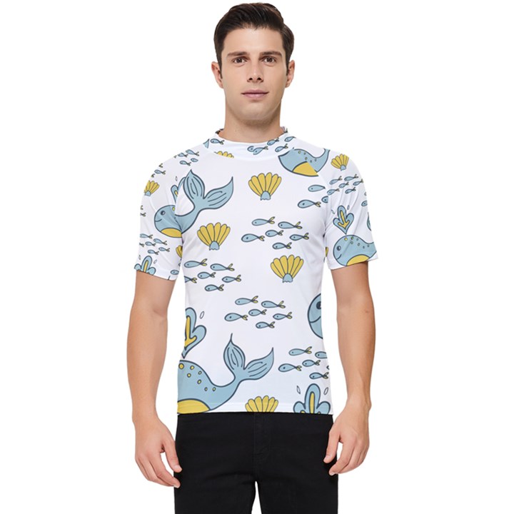 Whale Cartoon Whale Seamless Cartoon Character Animals Leaf Men s Short Sleeve Rash Guard