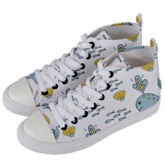 Whale Cartoon Whale Seamless Cartoon Character Animals Leaf Women s Mid-top Canvas Sneakers by Grandong