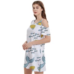 Whale Cartoon Whale Seamless Cartoon Character Animals Leaf Women s Cold Shoulder Round Neck Mini Dress by Grandong