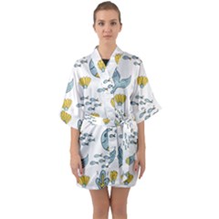 Whale Cartoon Whale Seamless Cartoon Character Animals Leaf Half Sleeve Satin Kimono  by Grandong