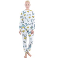 Whale Cartoon Whale Seamless Cartoon Character Animals Leaf Women s Lounge Set by Grandong