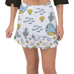 Whale Cartoon Whale Seamless Cartoon Character Animals Leaf Fishtail Mini Chiffon Skirt by Grandong