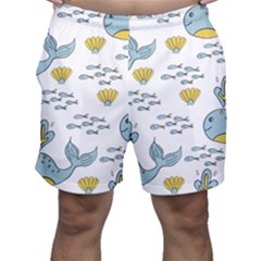 Whale Cartoon Whale Seamless Cartoon Character Animals Leaf Men s Shorts by Grandong