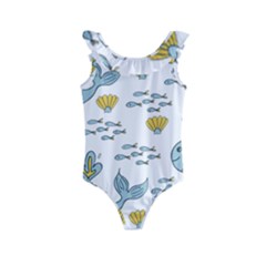 Whale Cartoon Whale Seamless Cartoon Character Animals Leaf Kids  Frill Swimsuit