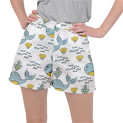 Whale Cartoon Whale Seamless Cartoon Character Animals Leaf Women s Ripstop Shorts by Grandong