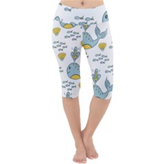 Whale Cartoon Whale Seamless Cartoon Character Animals Leaf Lightweight Velour Cropped Yoga Leggings by Grandong