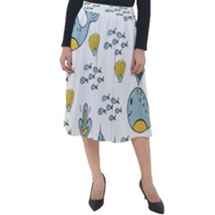 Whale Cartoon Whale Seamless Cartoon Character Animals Leaf Classic Velour Midi Skirt  by Grandong