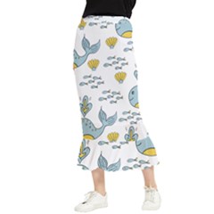 Whale Cartoon Whale Seamless Cartoon Character Animals Leaf Maxi Fishtail Chiffon Skirt by Grandong