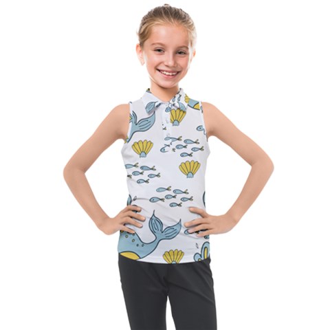 Whale Cartoon Whale Seamless Cartoon Character Animals Leaf Kids  Sleeveless Polo T-shirt by Grandong