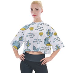 Whale Cartoon Whale Seamless Cartoon Character Animals Leaf Mock Neck T-shirt by Grandong