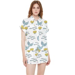 Whale Cartoon Whale Seamless Cartoon Character Animals Leaf Chiffon Lounge Set by Grandong