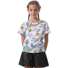 Whale Cartoon Whale Seamless Cartoon Character Animals Leaf Kids  Front Cut T-shirt