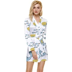 Whale Cartoon Whale Seamless Cartoon Character Animals Leaf Long Sleeve Satin Robe by Grandong