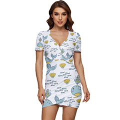 Whale Cartoon Whale Seamless Cartoon Character Animals Leaf Low Cut Cap Sleeve Mini Dress by Grandong