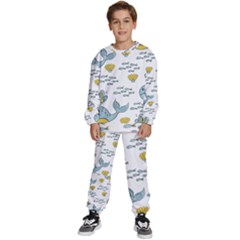 Whale Cartoon Whale Seamless Cartoon Character Animals Leaf Kids  Sweatshirt Set by Grandong