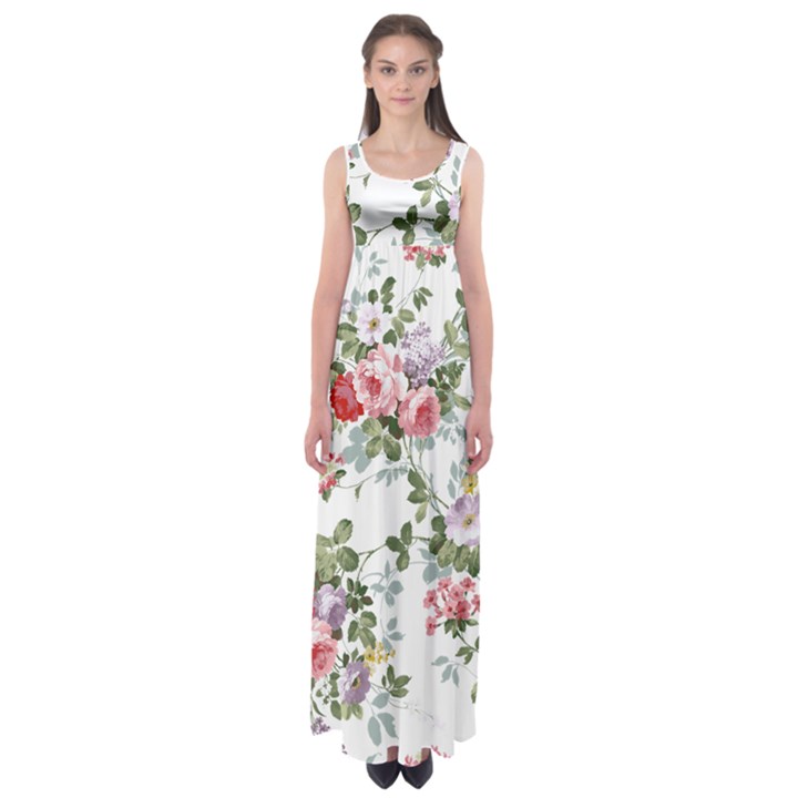 Floral Elements Peony Chinese Rose Empire Waist Maxi Dress