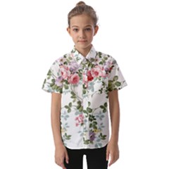 Floral Elements Peony Chinese Rose Kids  Short Sleeve Shirt