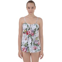 Floral Elements Peony Chinese Rose Babydoll Tankini Top