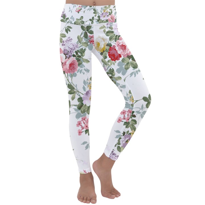 Floral Elements Peony Chinese Rose Kids  Lightweight Velour Classic Yoga Leggings