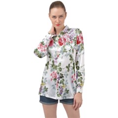 Floral Elements Peony Chinese Rose Long Sleeve Satin Shirt