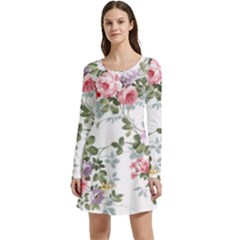 Floral Elements Peony Chinese Rose Long Sleeve Velour Skater Dress by Grandong