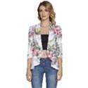 Floral Elements Peony Chinese Rose Women s 3/4 Sleeve Ruffle Edge Open Front Jacket View1