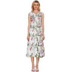 Floral Elements Peony Chinese Rose V-neck Drawstring Shoulder Sleeveless Maxi Dress by Grandong