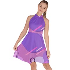 Colorful Labstract Wallpaper Theme Sleeveless Halter Neck A-line Dress by Apen