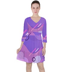 Colorful Labstract Wallpaper Theme Quarter Sleeve Ruffle Waist Dress