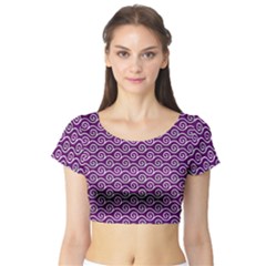 Violet White Pattern Short Sleeve Crop Top by ytdream