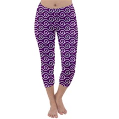 Violet White Pattern Capri Winter Leggings 