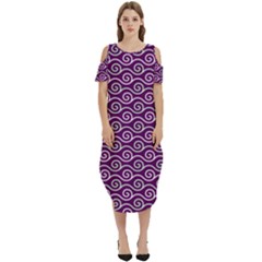 Violet White Pattern Cold Shoulder Loose Fit Dress With Pockets by ytdream