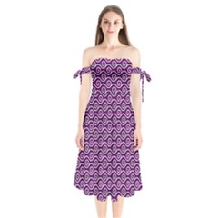 Violet White Pattern Shoulder Tie Bardot Midi Dress by ytdream