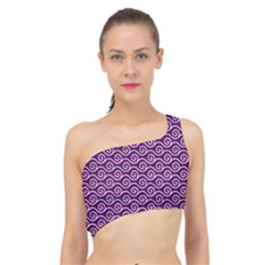 Violet White Pattern Spliced Up Bikini Top 