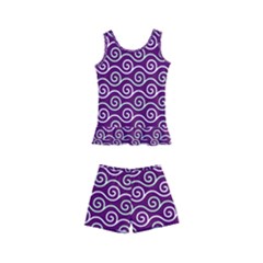 Violet White Pattern Kids  Boyleg Swimsuit