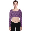 Violet White Pattern Velvet Long Sleeve Crop Top View1