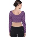 Violet White Pattern Velvet Long Sleeve Crop Top View2