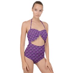 Violet White Pattern Scallop Top Cut Out Swimsuit by ytdream