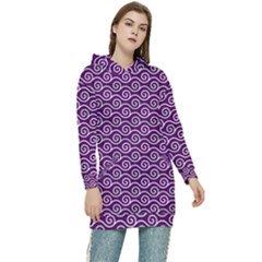 Violet White Pattern Women s Long Oversized Pullover Hoodie