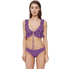 Violet White Pattern Low Cut Ruffle Edge Bikini Set by ytdream